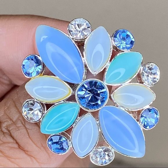 Signed LC MOONSTONE Like Multicolor Pin Brooch - Picture 5 of 7